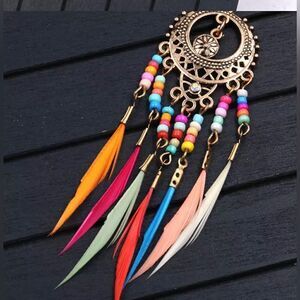 BOHO LONG STATEMENT FASHION FEATHER EARRINGS‎